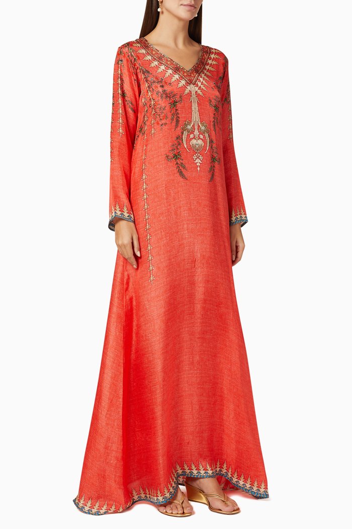 Dalilah Silk Jalabiya, Orange