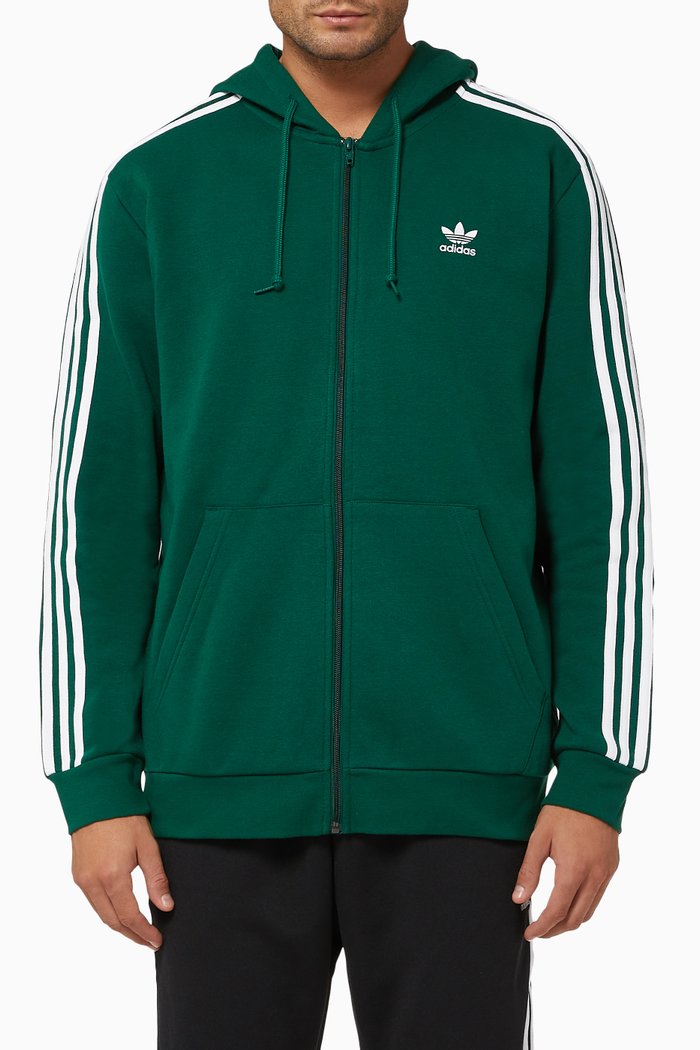 

3-Stripes Cotton Fleece Hoodie, Green