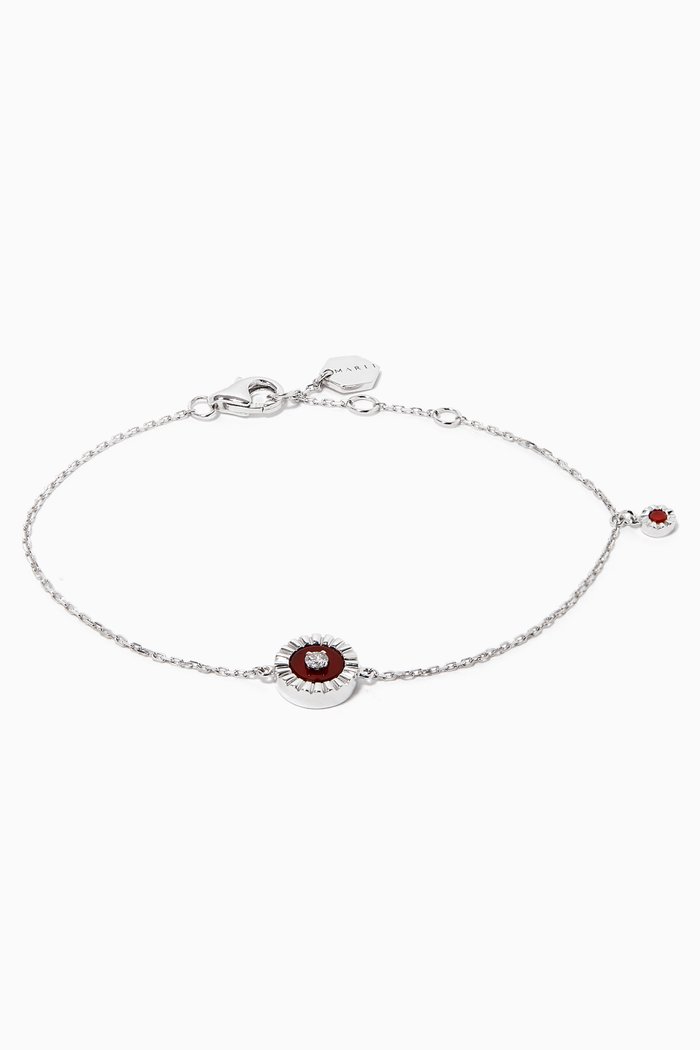

Coco Femme Red Agate Diamond Chain Bracelet in 18kt White Gold, Silver