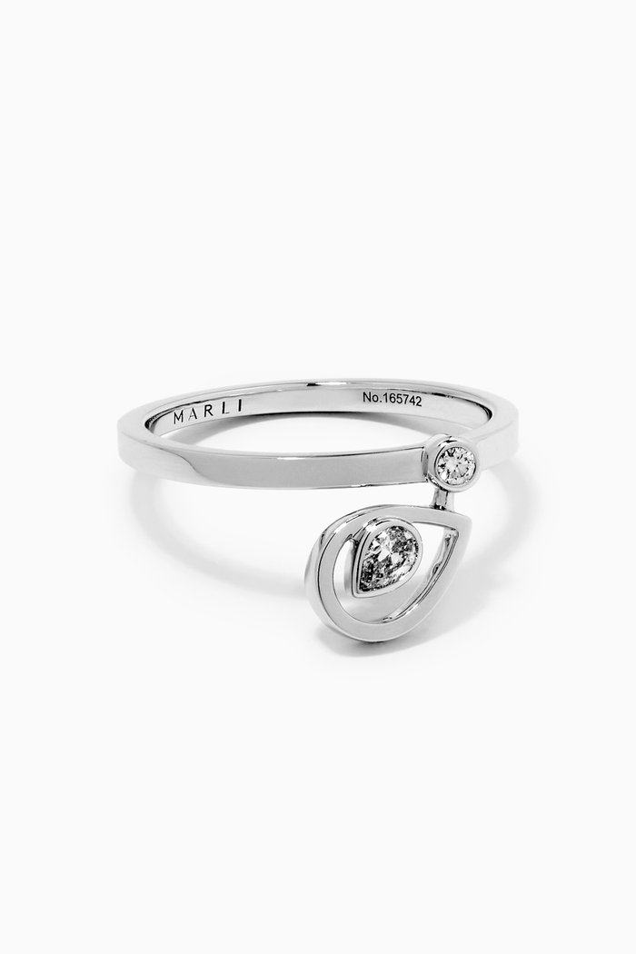 

Rock Blossom Drop Charm Diamond Ring in 18kt White Gold, Silver