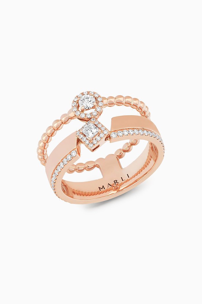 

Rock Circle & Square Diamond Double-Strand Ring in 18kt Rose Gold