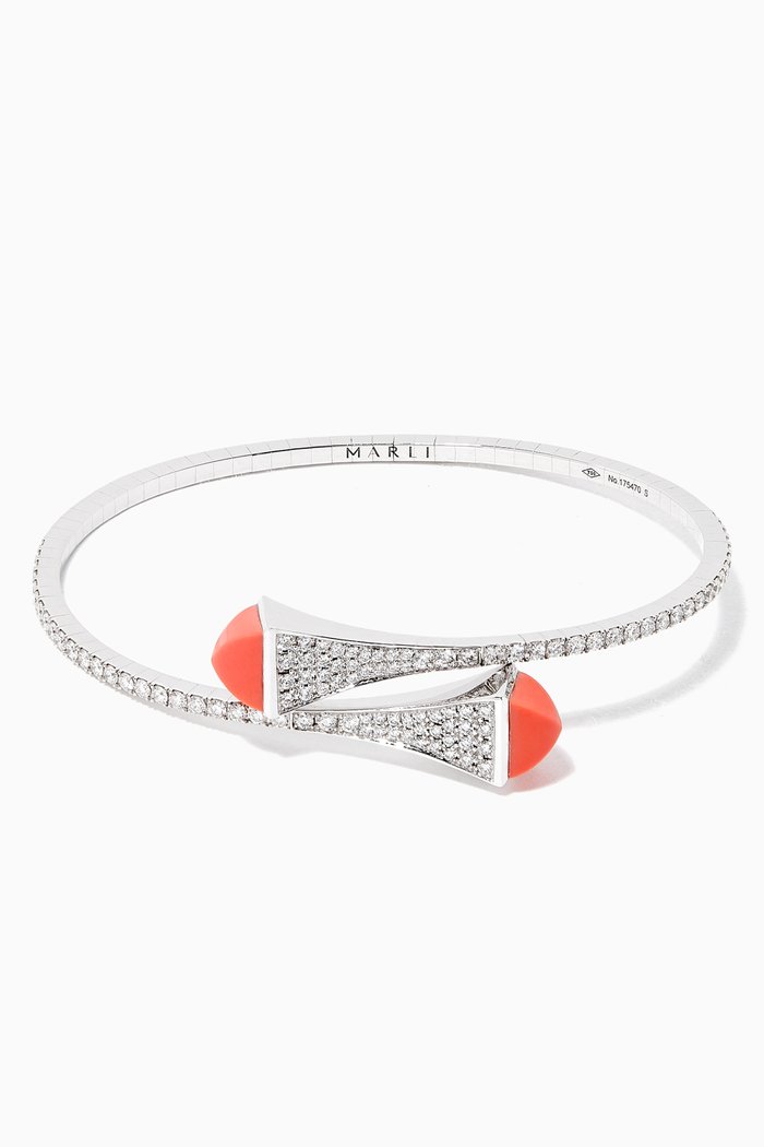 

Cleo Pink Coral Diamond Slip-on Bracelet in 18kt White Gold, Silver