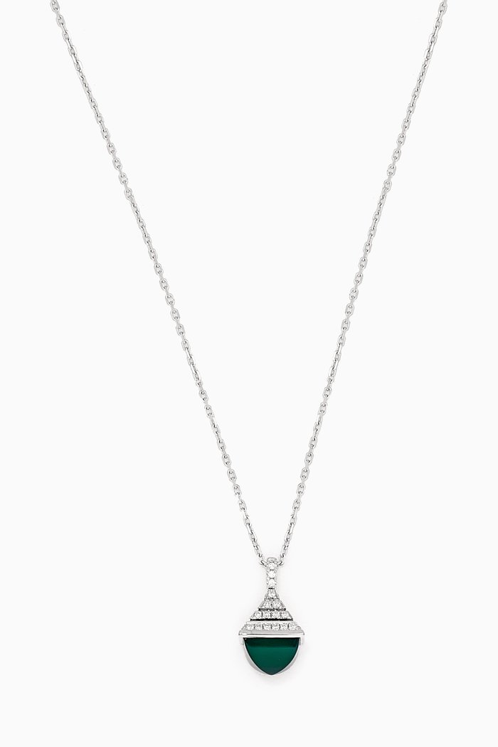 

Cleo Rev Green Agate Diamond Mini Pendant Necklace in 18kt White Gold, Silver