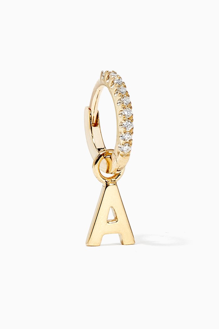 Diamond Huggie & Alphabet Charm in 9kt Yellow Gold