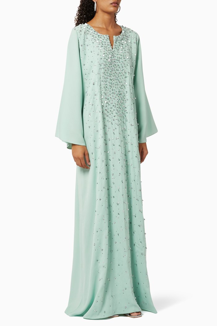 

Bead Embellished Crepe Jalabiya, Green