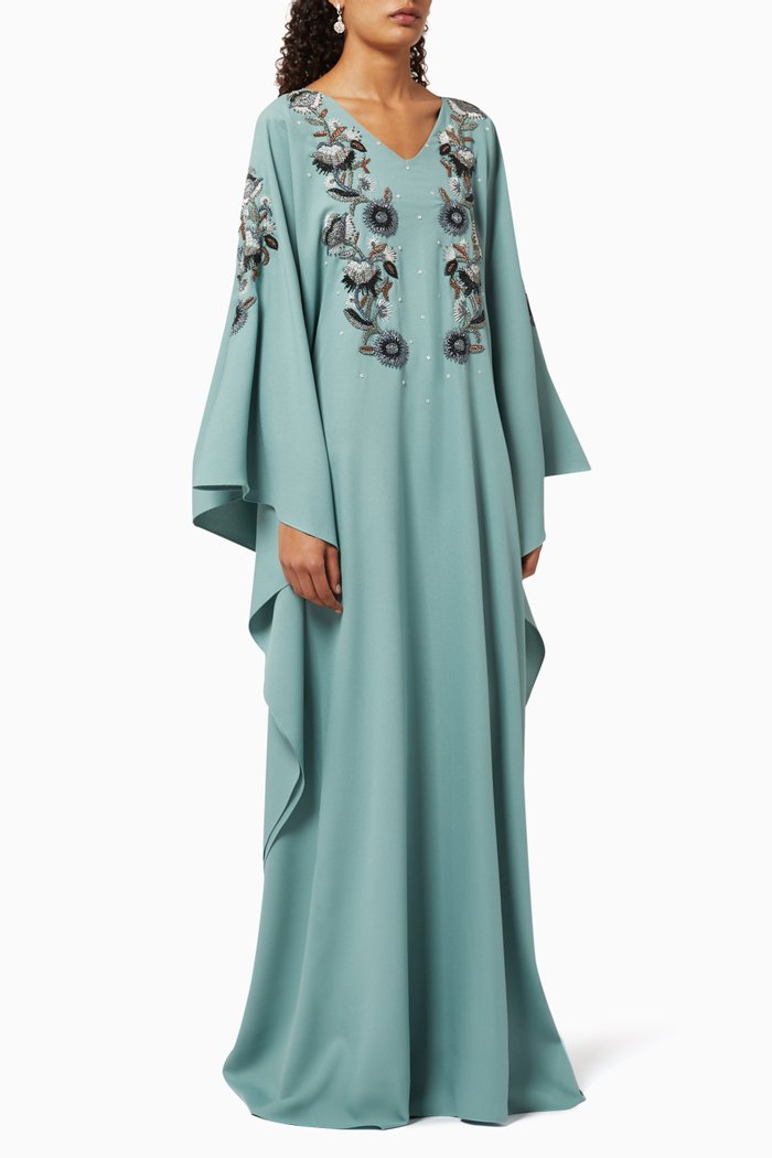 

Embellished Crepe Thoub-Style Kaftan, Green