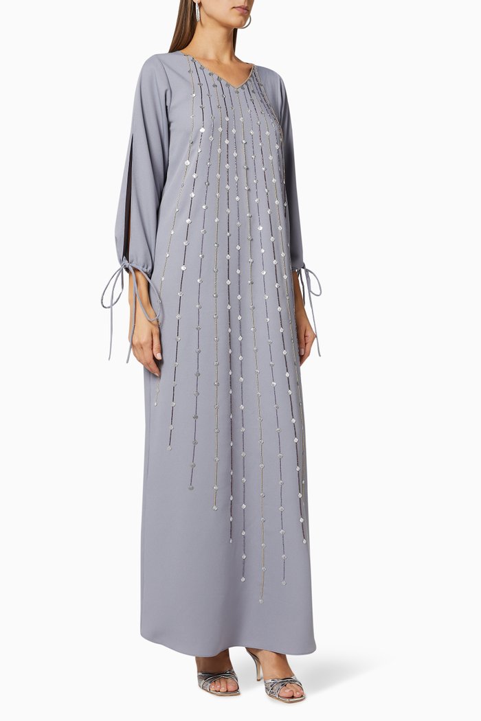 

Embellished Crepe Kaftan, Grey