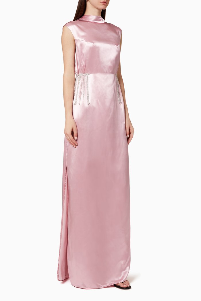

Crystal Embellished Satin Dress, Pink