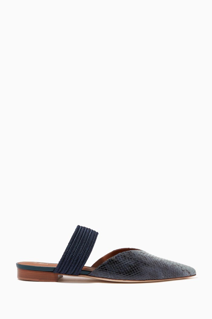 

Maisie Flat Mules in Ombré Elaphe, Blue