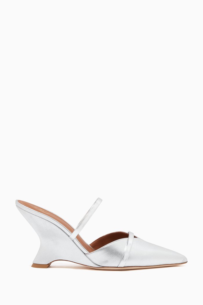 

Maika 80 Wedge Sandals in Metallic Nappa, Silver