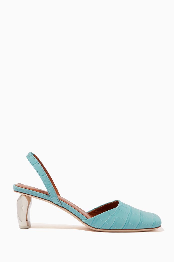 

Luna Slingback Pumps in Croc Embossed Leather, Blue