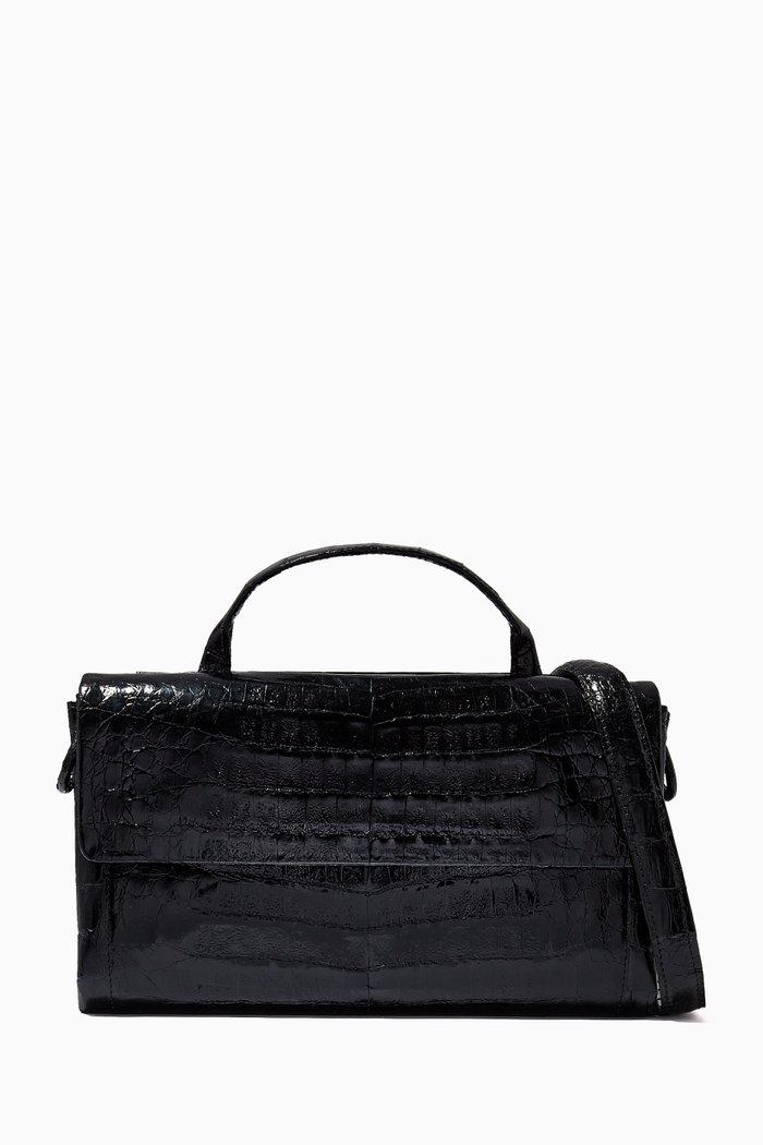 

Jojo Shoulder Bag in Crocodile Leather, Black