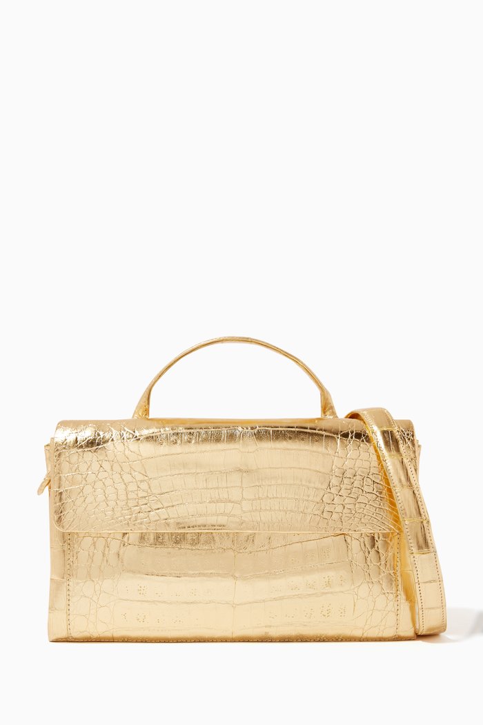 

Jojo Shoulder Bag in Crocodile Leather, Gold