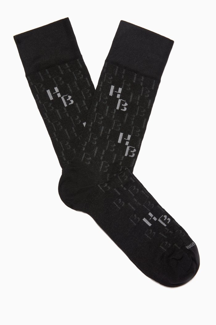 

Monogram Socks in Mercerised Cotton, Black