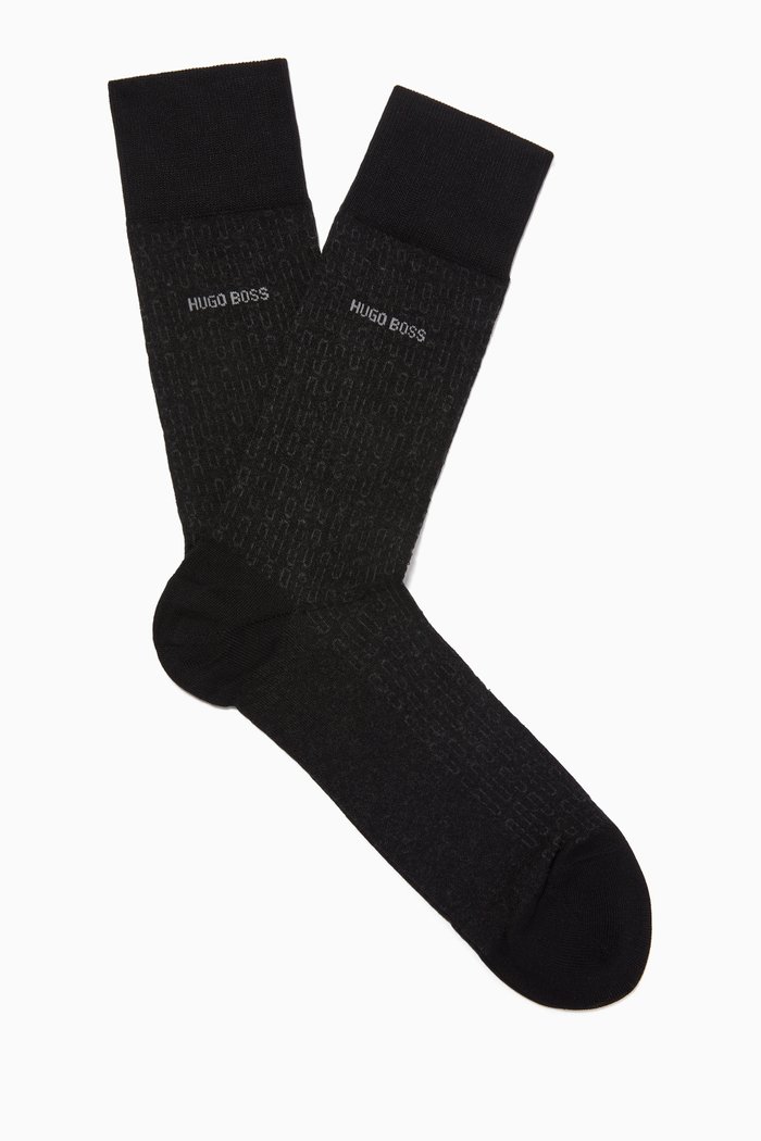 

Mini Pattern Socks in Mercerised Cotton, Black