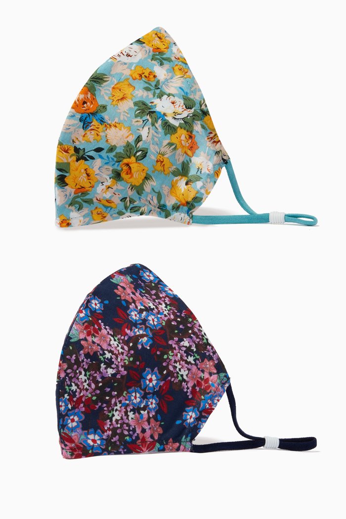

Wild Floral Cotton Face Mask, Set of 2, Brown