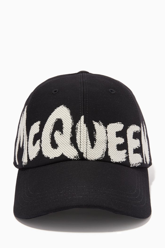 

McQueen Graffiti Baseball Cap in Cotton Canvas, Black