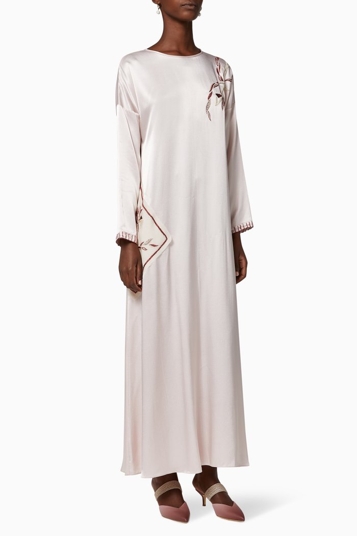 

Crochet Embroidered Silk Kaftan, Pink
