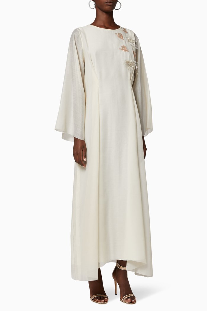 

Bird Embroidered Organza Kaftan, Neutral
