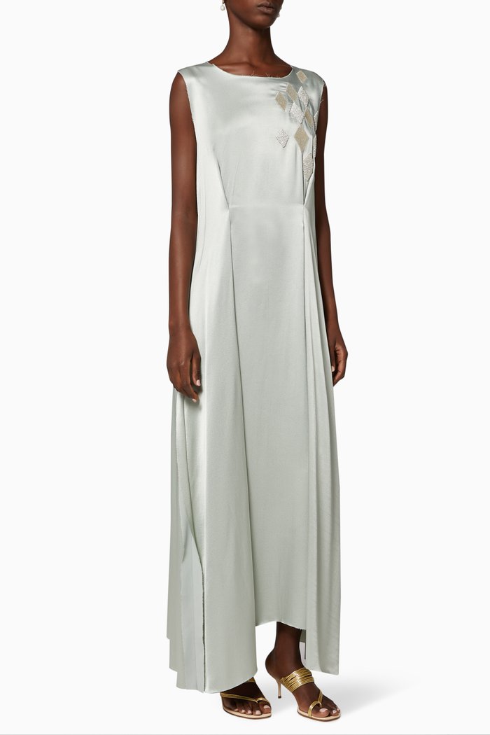 Sequin Embellished Silk Kaftan, Green