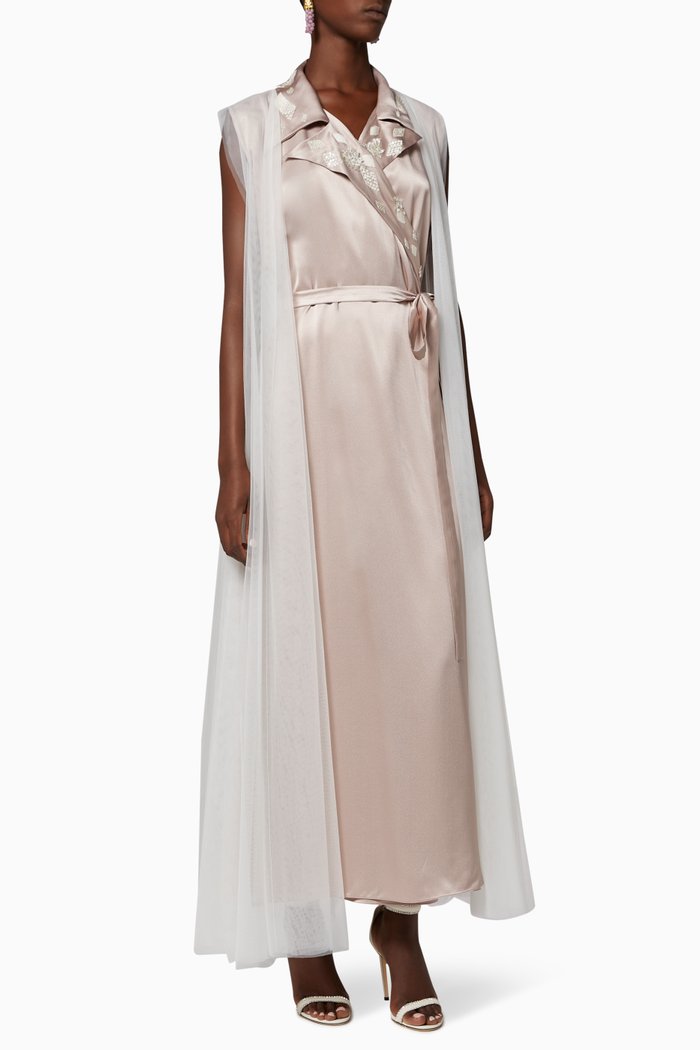 

Embellished Silk Wrap Dress, Pink