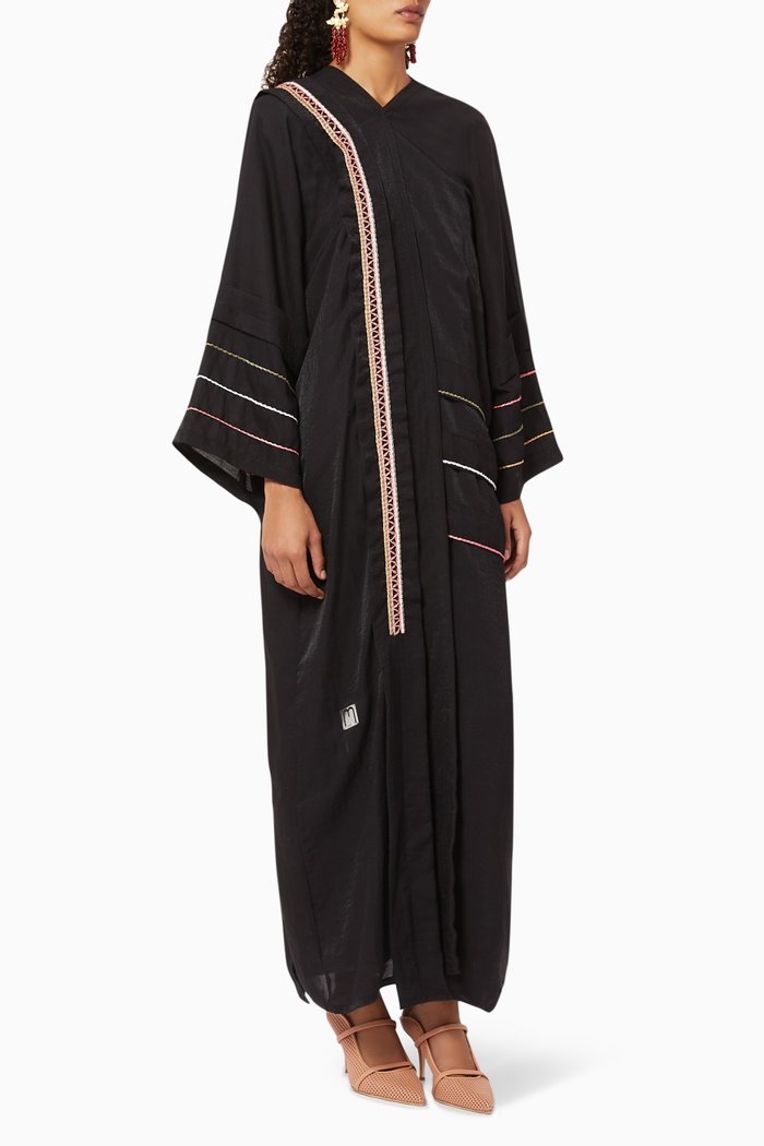 

Linen Embroidered Abaya, Black