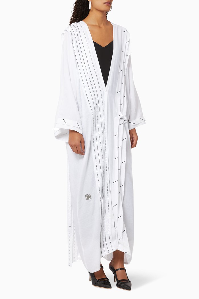 

Embroidered Linen Abaya, Black