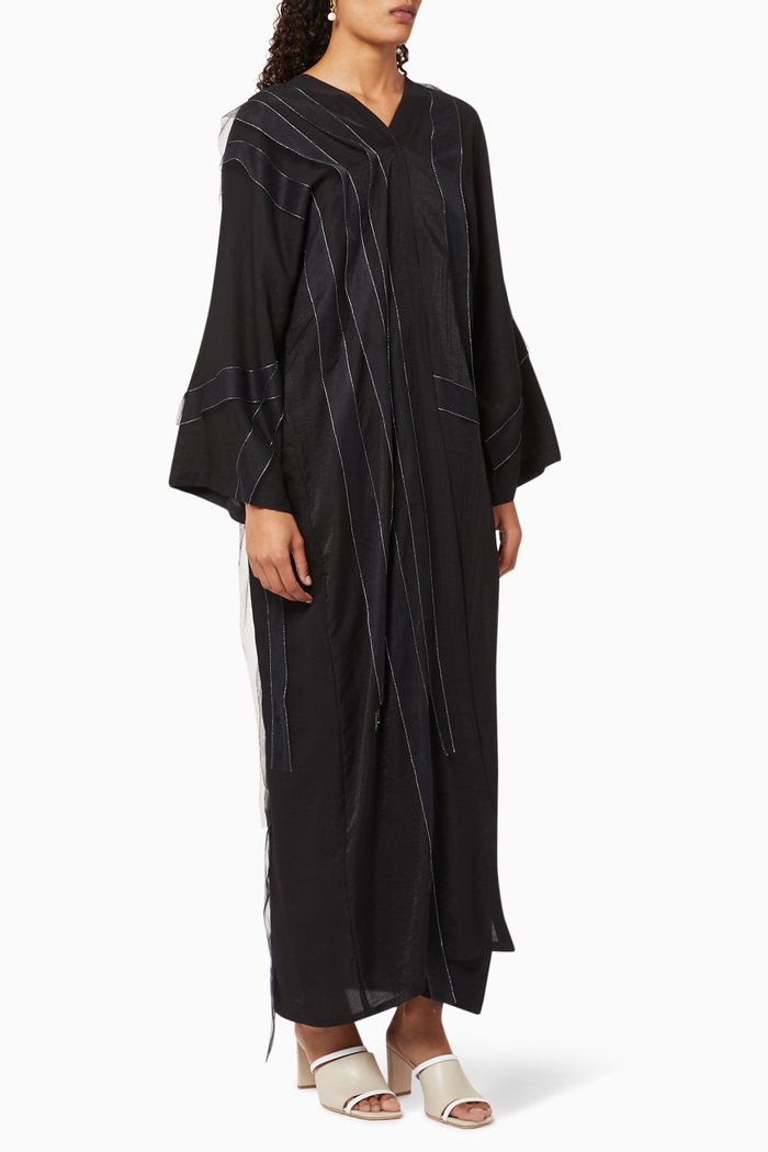 

Frill Linen Abaya, Black