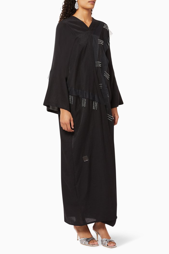 

Embellished Linen Abaya, Black