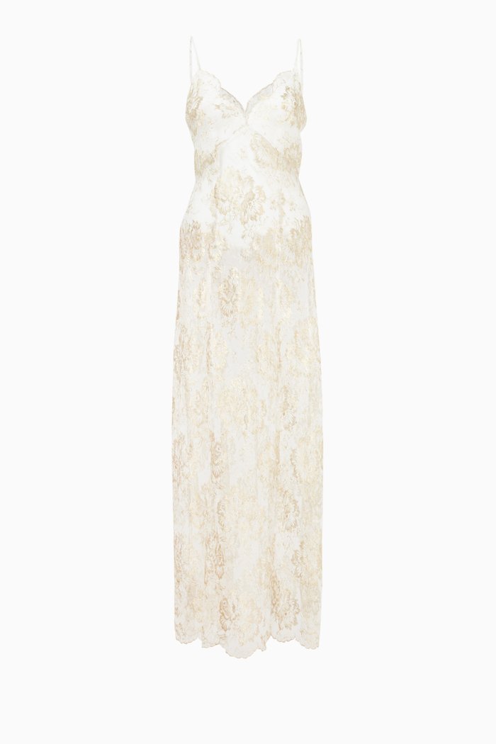 

Reverie Sheer Lace Long Slip Dress, White