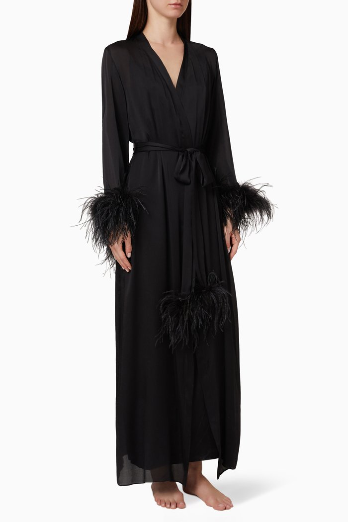 

Esmé Feather Trim Silk Robe, Black