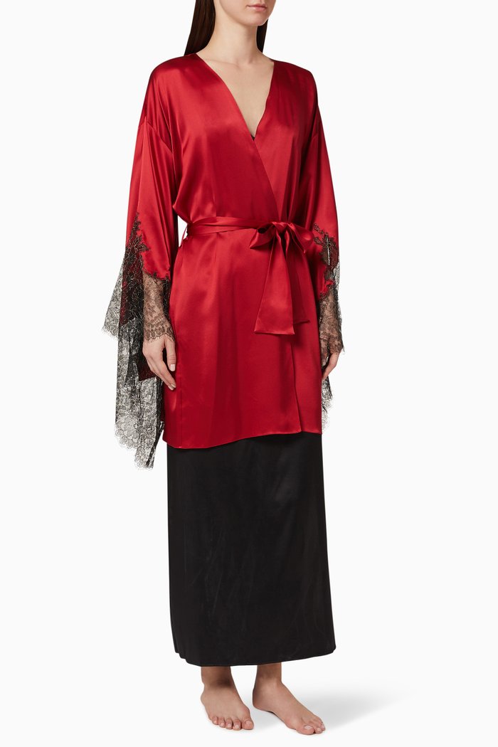 

Coco Silk Satin Robe, Red