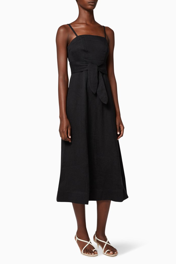 

Tie Linen Midi Dress, Black
