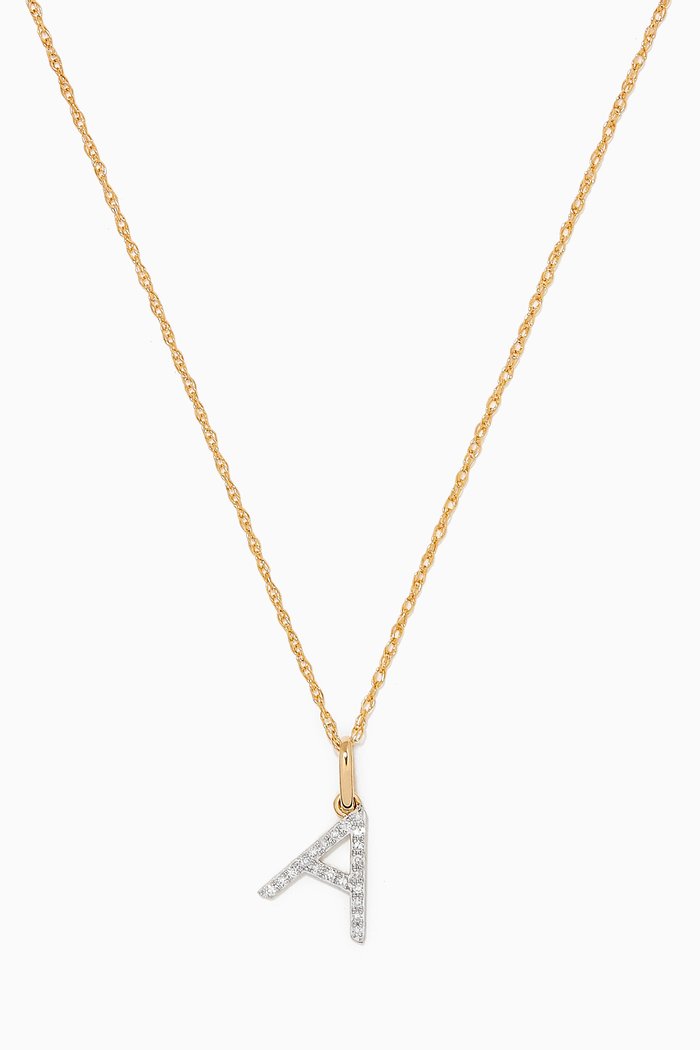Large Pavé Diamond Initial Charm Necklace in 14kt Yellow Gold