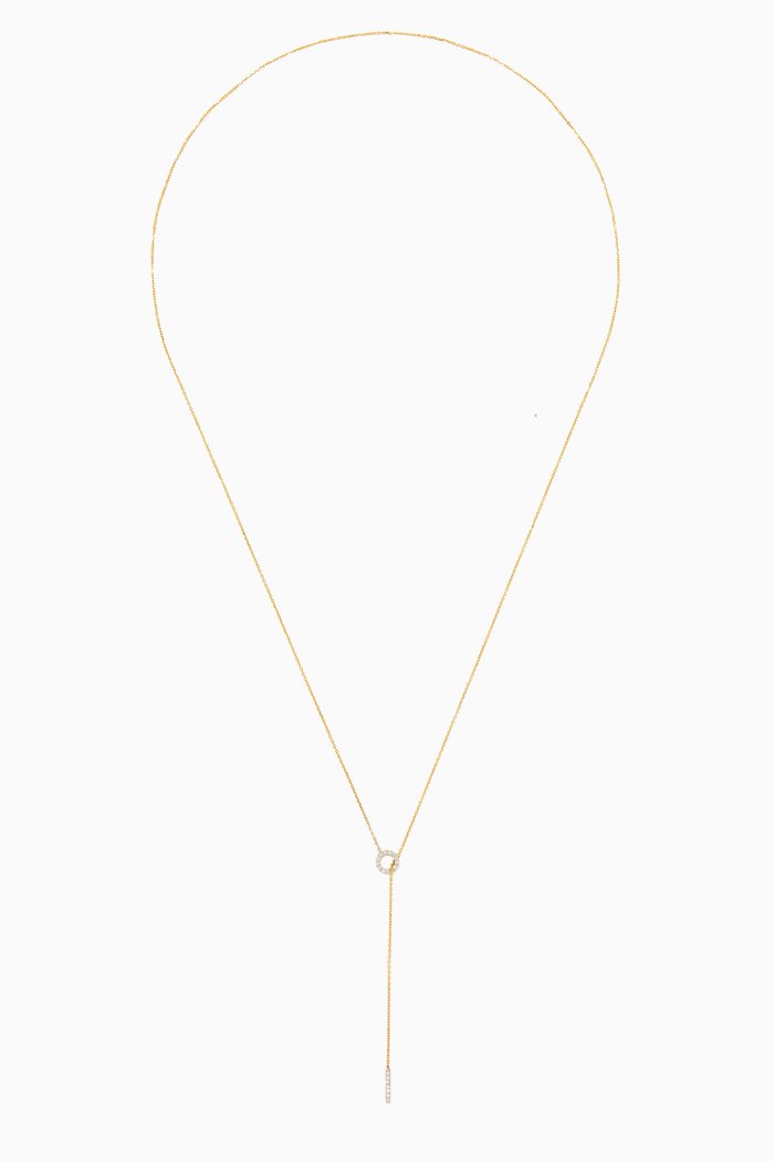 

Pavé Diamond Open Circle Lariat Necklace in 14kt Yellow Gold, Silver