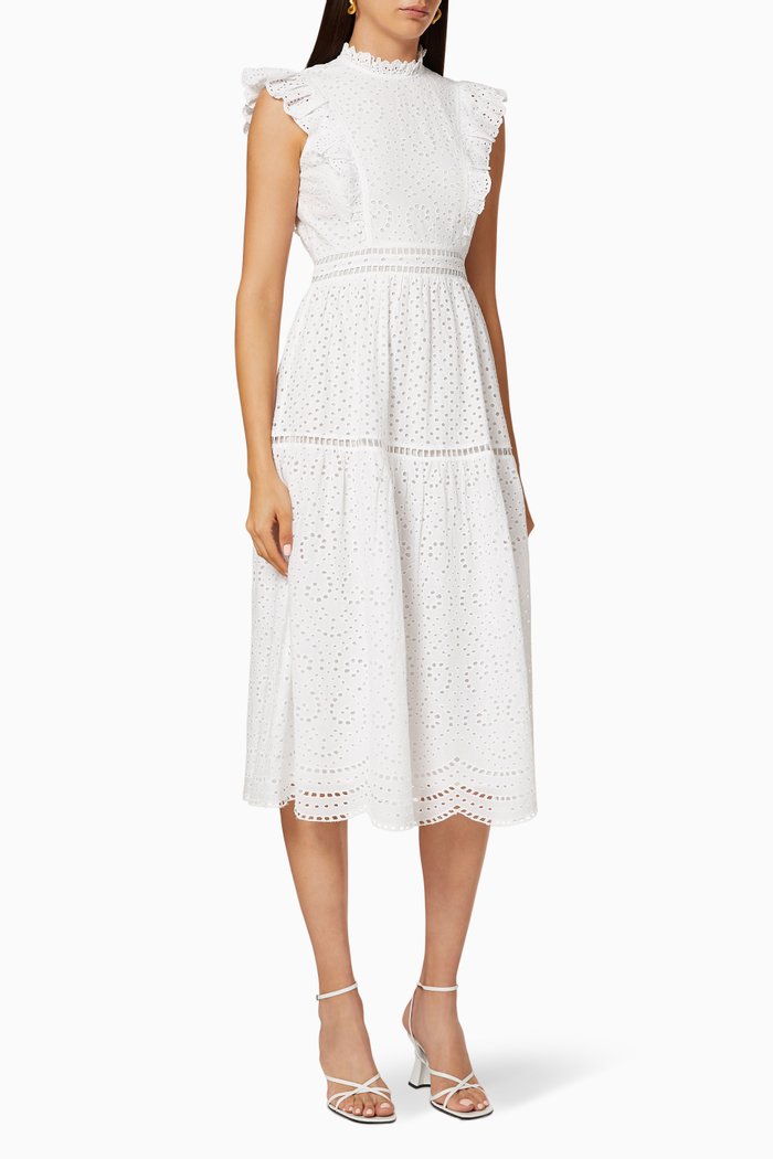 

Broderie Cotton Midi Dress, White