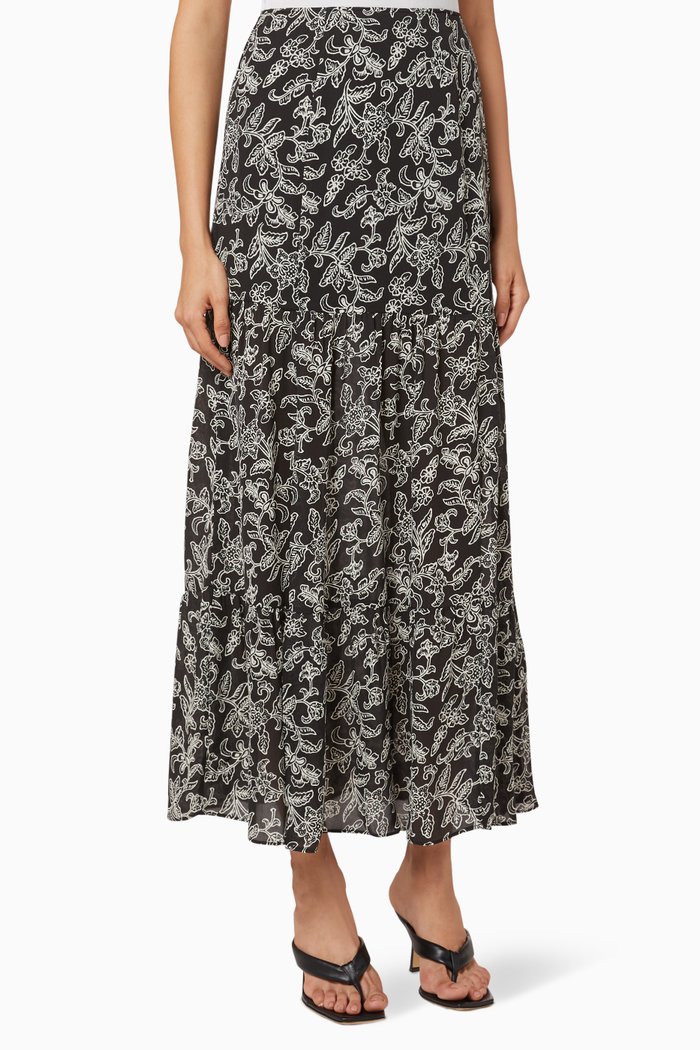 

Trailing Jasmine Print Silk Skirt, Black