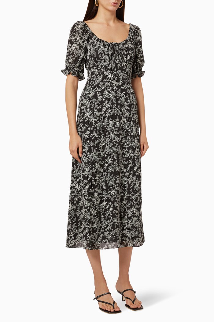 

Trailing Jasmine Print Silk Dress, Black
