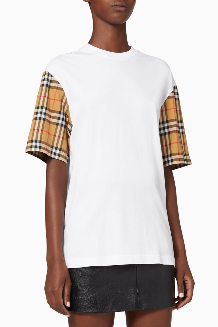 

Vintage Check Detail Cotton T-Shirt, White