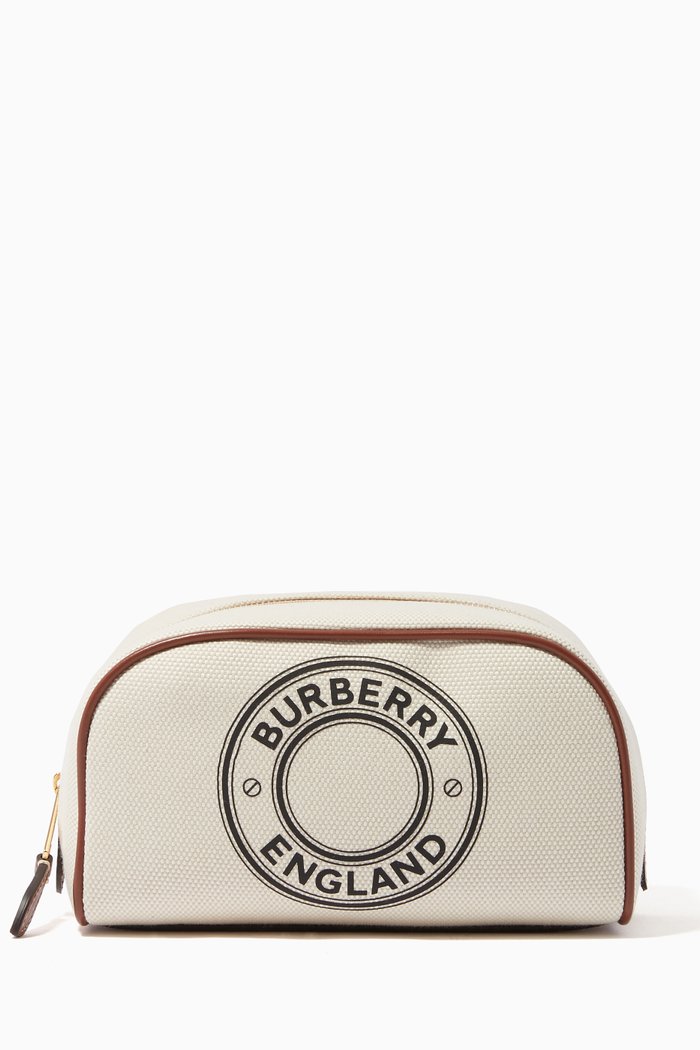 

Small Travel Pouch in Logo Graphic Cotton Canvas, White