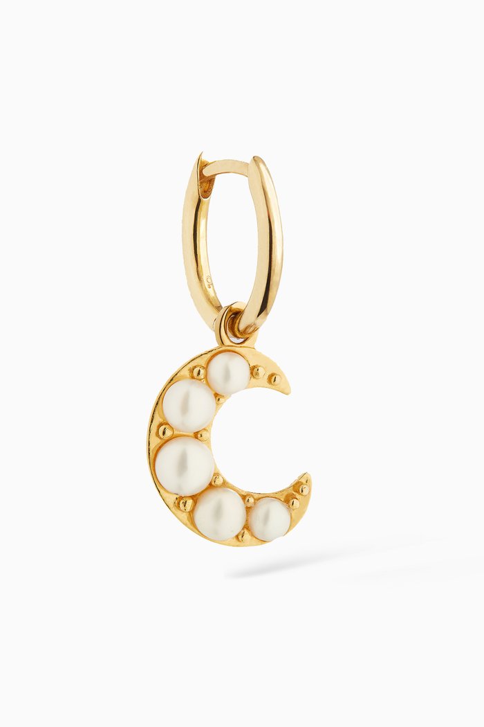 Mini Oval & Pearl Moon Charm in 9kt Yellow Gold