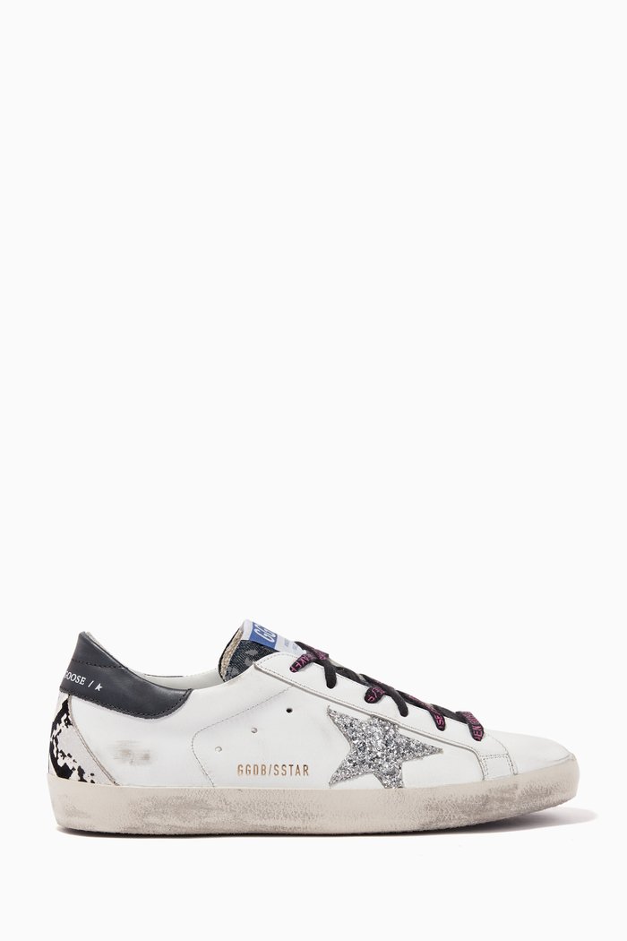 

Super-Star Sneakers in Leather & Glittery Star, Grey