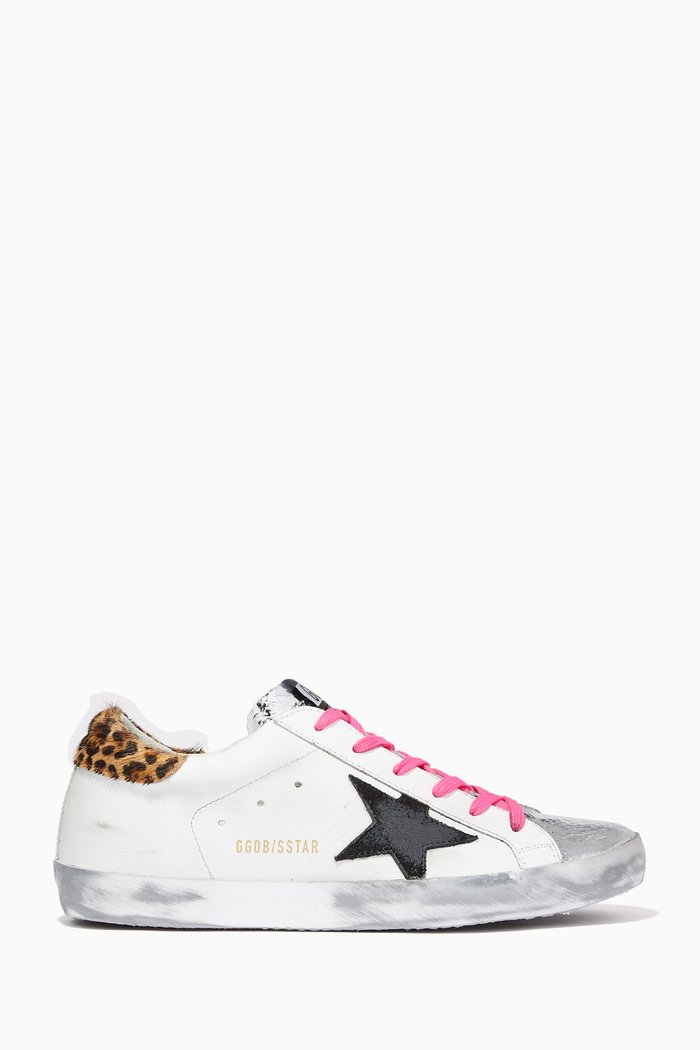 

Super-Star Sneakers with Suede Star & Metallic Insert in Leather, Silver