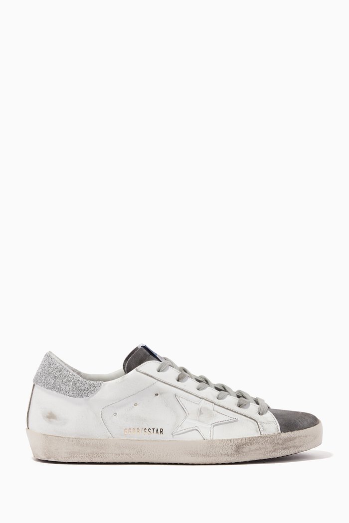 

Super-Star Sneakers in Leather & Glittery Heel Tab, Grey