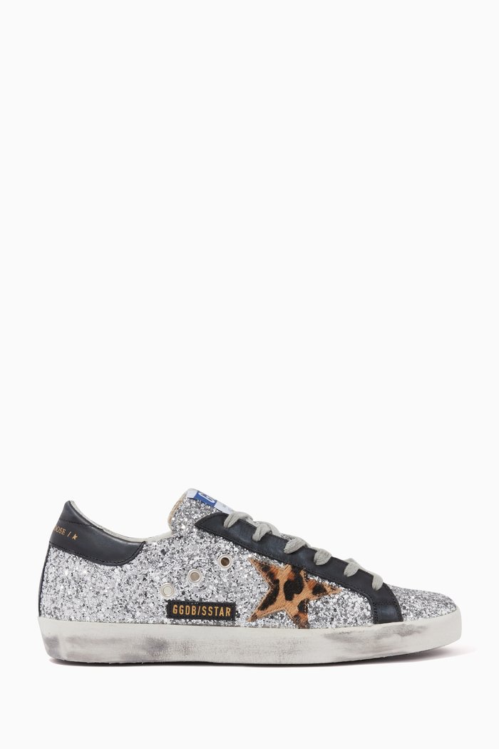 

Super-Star Sneakers in Glitter & Leopard-Print Star, Silver