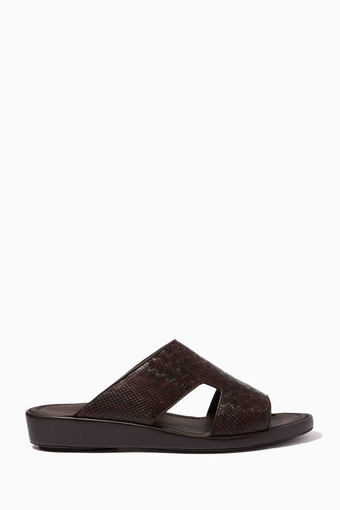 

Western Arca Sandals in Croc-Embossed Python Leather, Brown