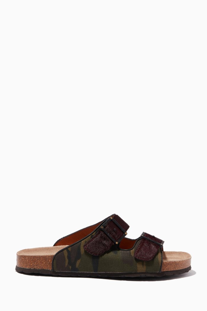 Western Laterale Camo Sandals in Pony Leather, Burgundy