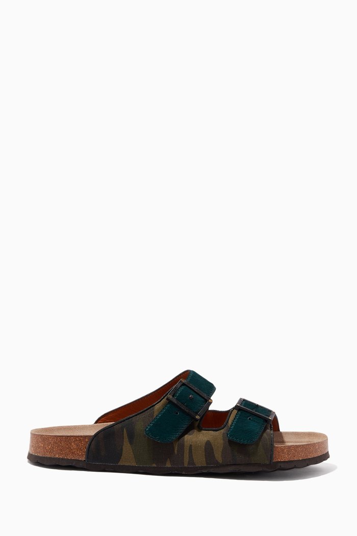 

Western Laterale Camo Sandals in Pony Leather, Green