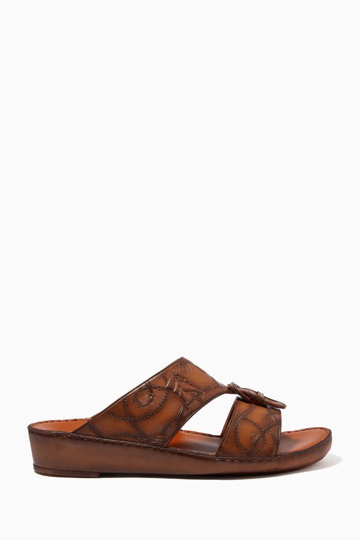 

Cinghia Sandals in Equestra-Embossed Softcalf, Brown