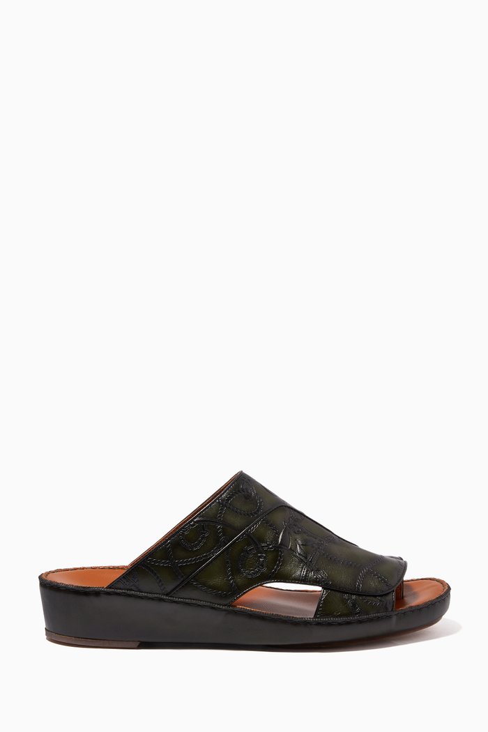 

Najdy Fermer Sandals in Equestra-Embossed Softcalf, Green